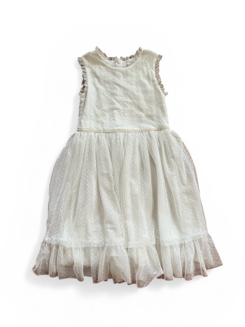 Mini Boden Ivory Tulle Party Dress with Ruffle Trim